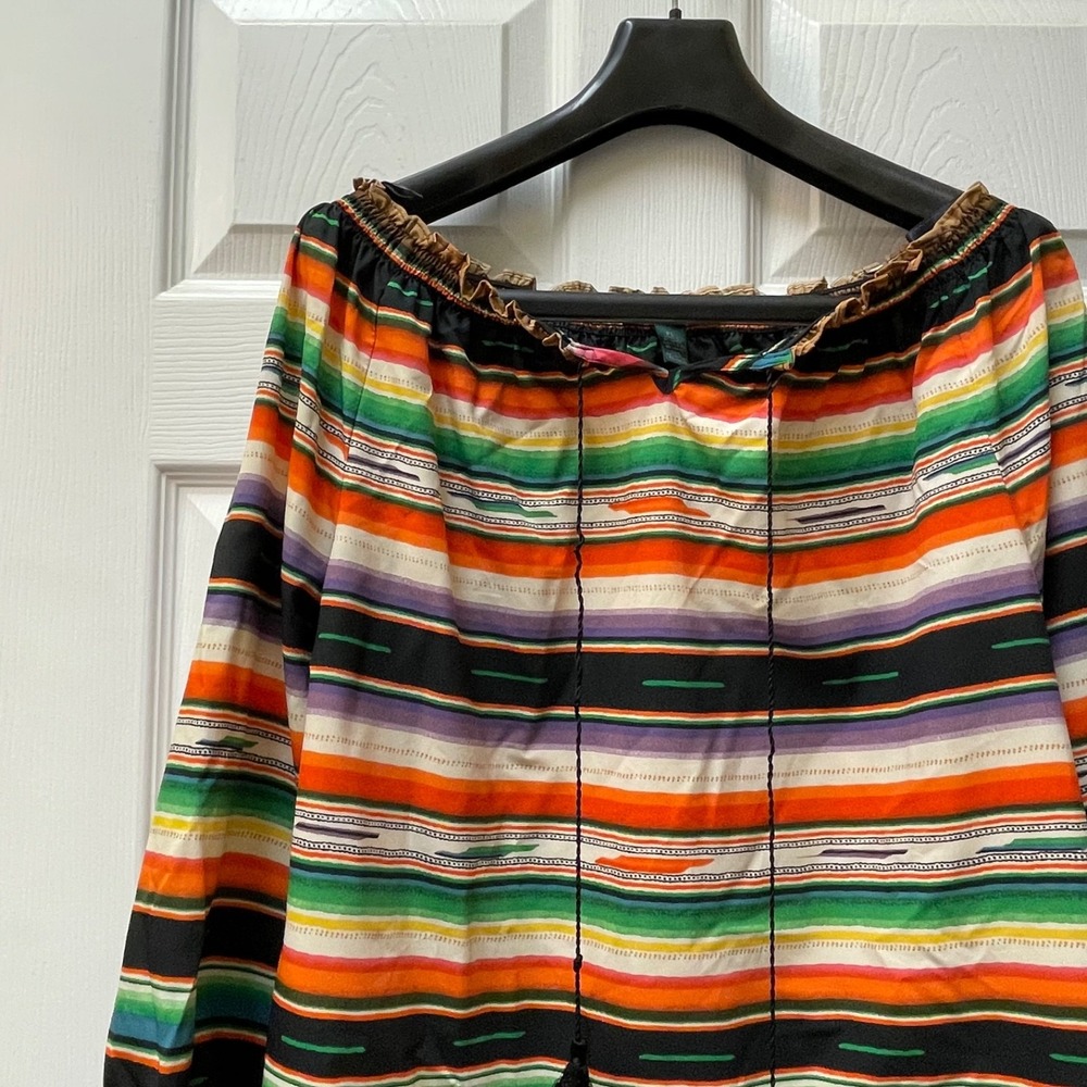 Lauren Ralph Lauren Women's Petite PL Off The Shoulder L/S Striped Peasant Top